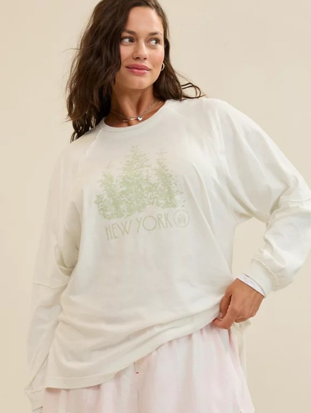 Aerie Cozy Long Sleeve Oversized Boyfriend T-Shirt - Soft MUSLIN